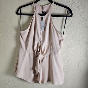 NWT Forever 21 Ladies woven cami halter top style blouse w/side zip taupe size S